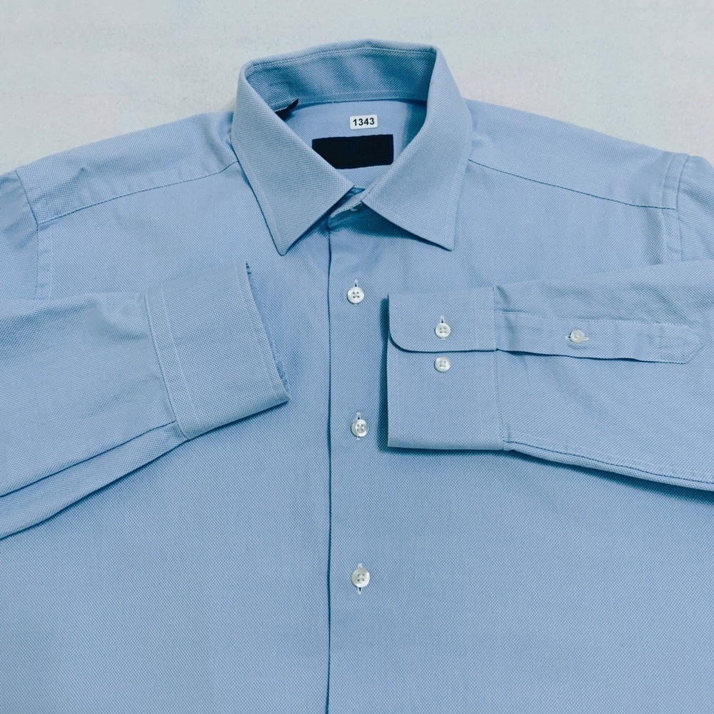 David Donahue Dress Shirt Men's 15.5 34/35 Light Blue Button Up Cotton Textured